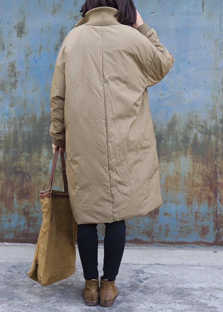 New Snow Jackets Stand Collar Outwear Khaki Zippered Warm Winter Coat