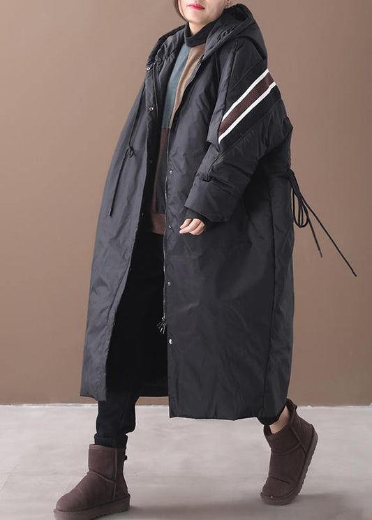 New Winter Jacket Black Hooded Zippered Goose Down Coat