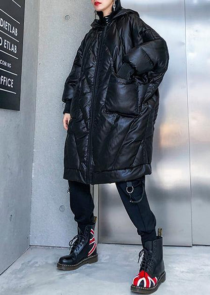 New Winter Jacket Loose Hooded Winter Coats Black Thick Pockets Coat