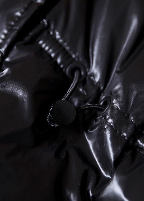 New Parka Coats Black Hooded Pockets Zippered Down Coats