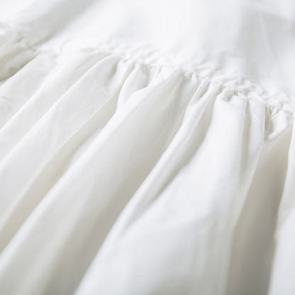 New White Cotton Maxi Dress O Neck Baggy Dresses Short Sleeve Large Hem Dresses