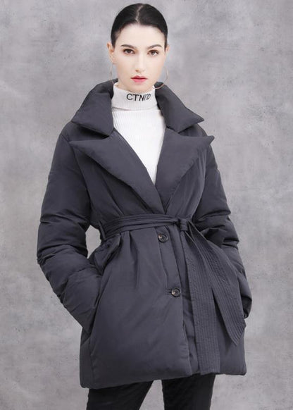 New White Duck Down Coat Plussize Tie Waist Winter Jacket Thick Coats