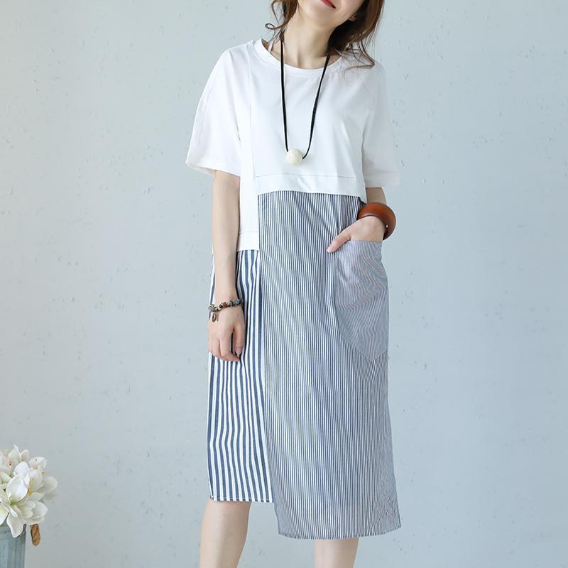 New White Long Linen Dress Clothing Patchwork Linen Maxi Dress Asymmetric Hem Kaftans