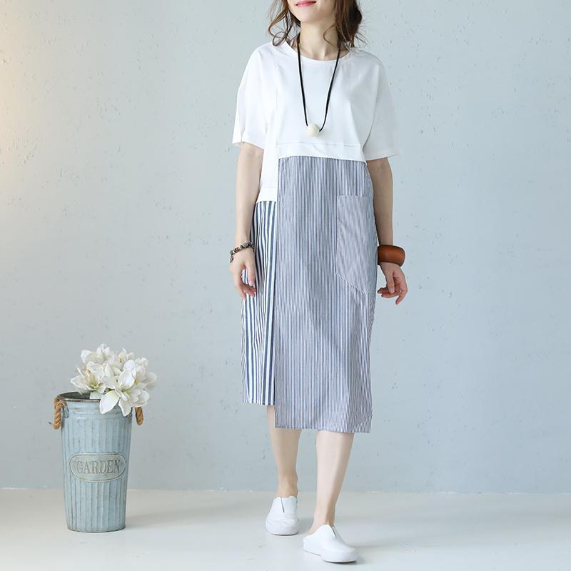 New White Long Linen Dress Clothing Patchwork Linen Maxi Dress Asymmetric Hem Kaftans