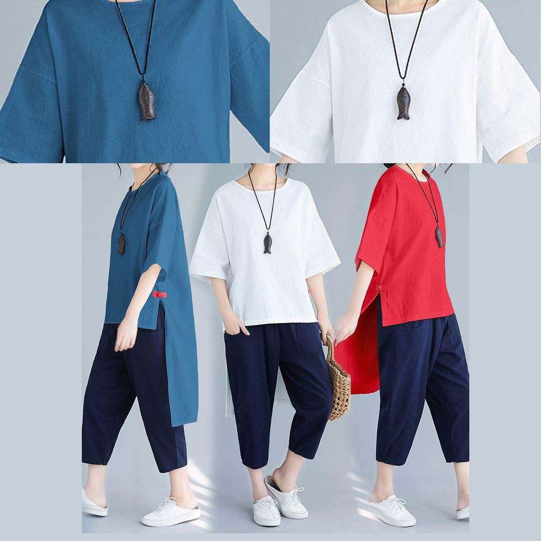 New Color Five-point Sleeves White Shirt Harem Pants Two-piece