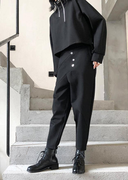 Nine Points Pants Spring and Autumn High Waist and Feet Harlan Black Pants