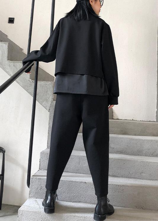 Nine Points Pants Spring and Autumn High Waist and Feet Harlan Black Pants