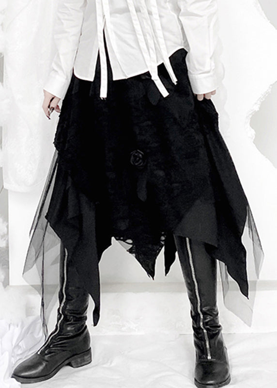 Novelty Black Asymmetrical Hole Tulle a Line Skirt Fall
