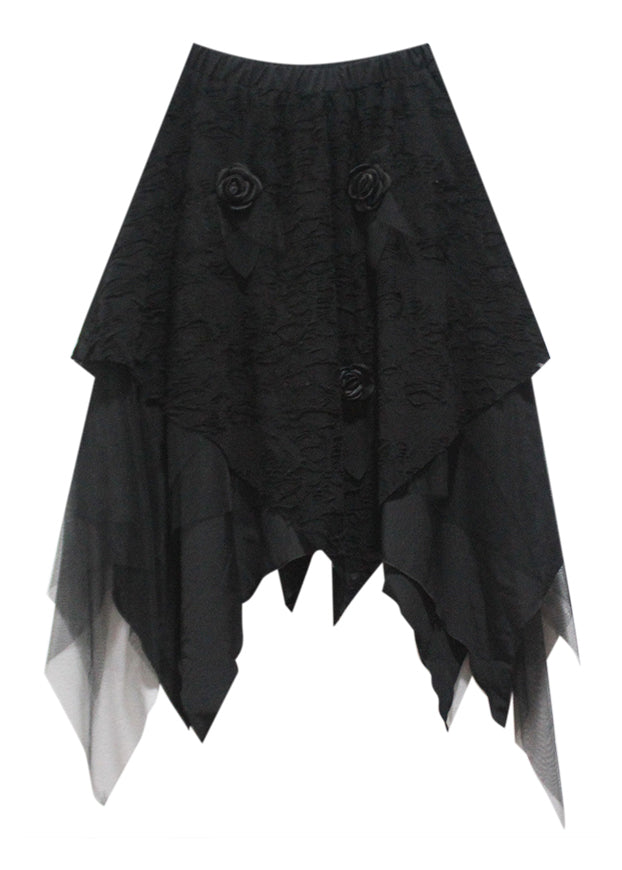 Novelty Black Asymmetrical Hole Tulle a Line Skirt Fall
