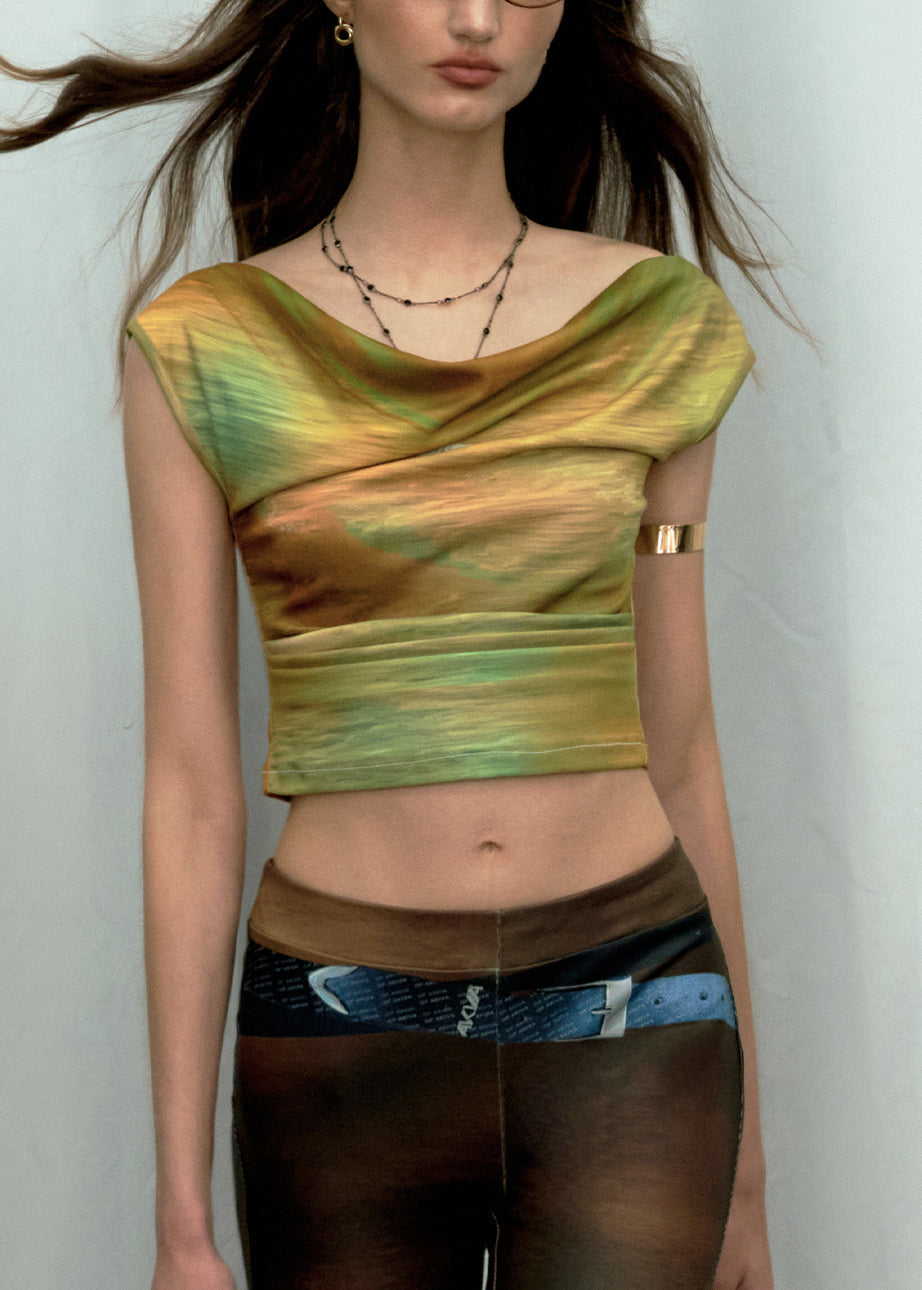 Novelty Green O-neck Print Vest Sleeveless