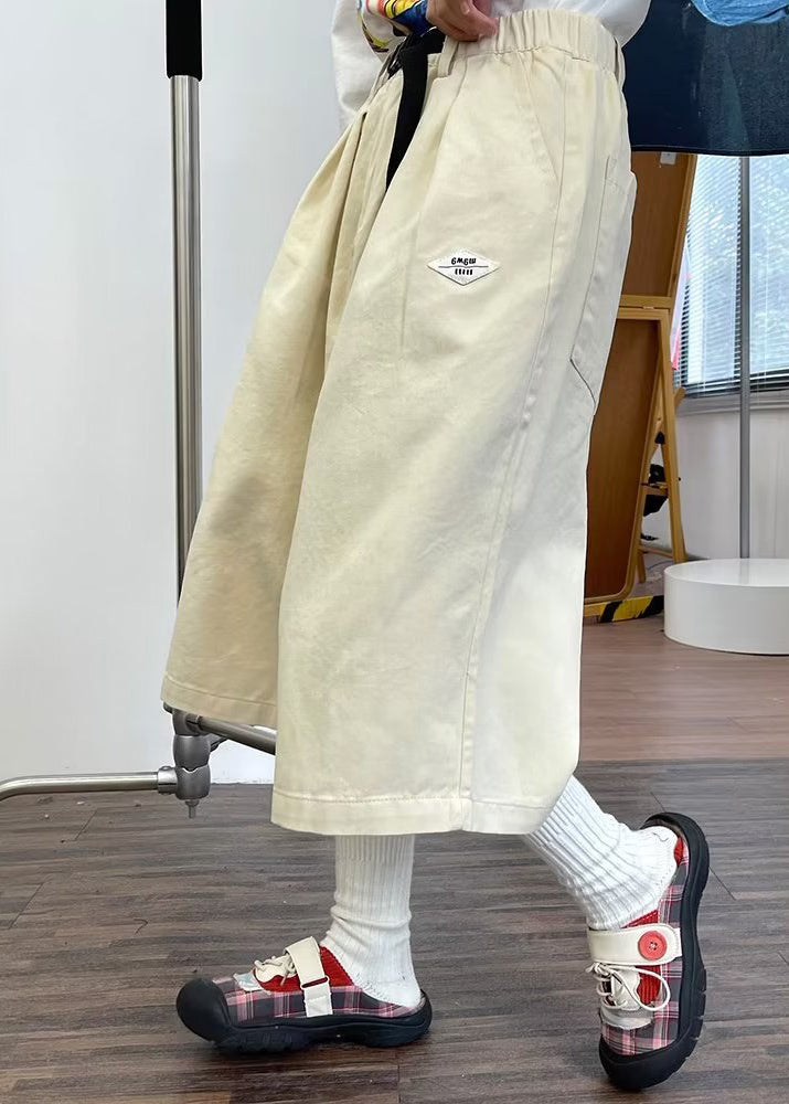 Novelty Khaki Elastic Waist Sashes Wide Leg Pants