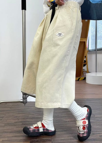 Novelty Khaki Elastic Waist Sashes Wide Leg Pants