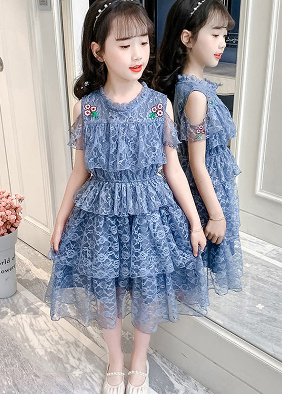 Novelty Pink O-neck Ruffled Patchwork Long Dresses Short Sleeve