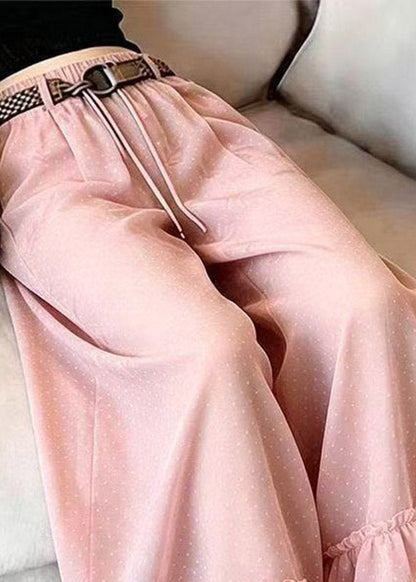 Novelty Pink Ruffled Print Chiffon Crop Pants Summer