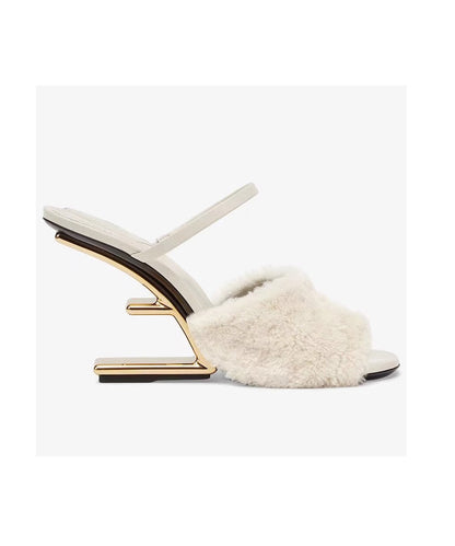 Novelty Apricot Mink Hair Slide Sandals Alien Heel