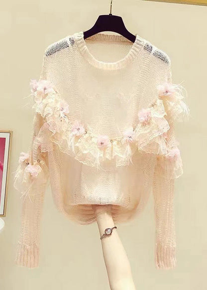 Novelty White Patchwork Nail Bead Knit Sweaters Spring