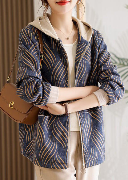Novelty Yellow Zippered Striped Hoodie Coat Spring