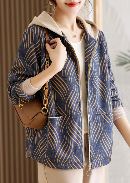 Novelty Yellow Zippered Striped Hoodie Coat Spring