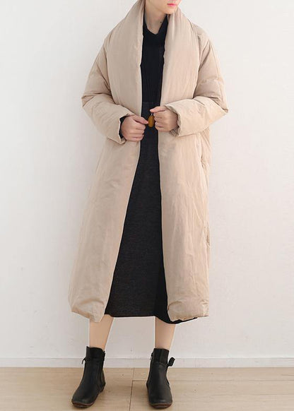 Nude Original Design Literary Thickening Retro White Duck Down Coat Long Over-the-knee Down Jacket