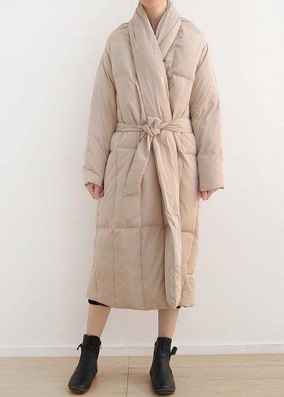 Nude Original Design Literary Thickening Retro White Duck Down Coat Long Over-the-knee Down Jacket