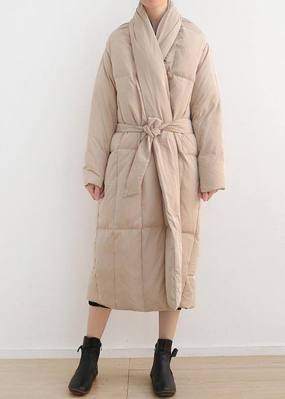 Nude Original Design Literary Thickening Retro White Duck Down Coat Long Over-the-knee Down Jacket