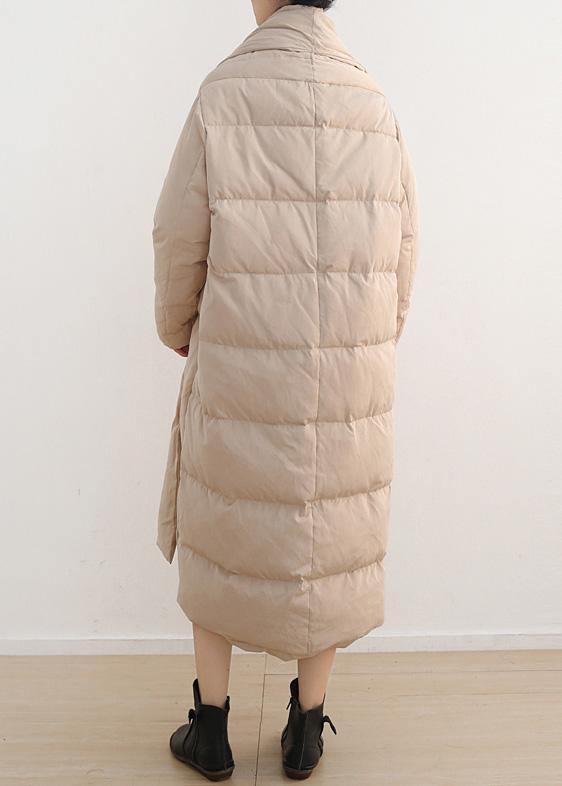 Nude Original Design Literary Thickening Retro White Duck Down Coat Long Over-the-knee Down Jacket