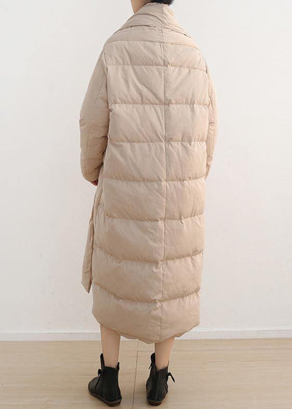 Nude Original Design Literary Thickening Retro White Duck Down Coat Long Over-the-knee Down Jacket