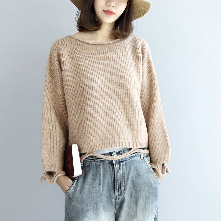 Nude Short Knit Sweaters Drop Hem Oversized Pullover Sweater Tops