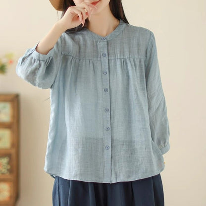 Classy Blue Oversized Lace Up Linen Shirts Summer