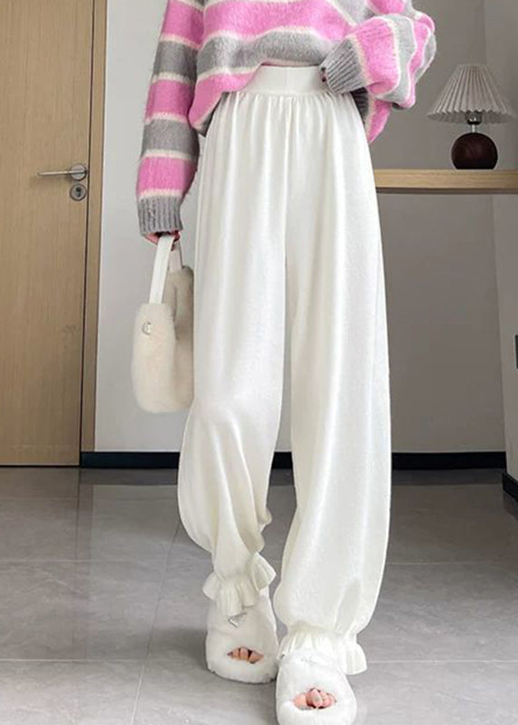 Oatmeal Elastic Waist Color Beam Pants