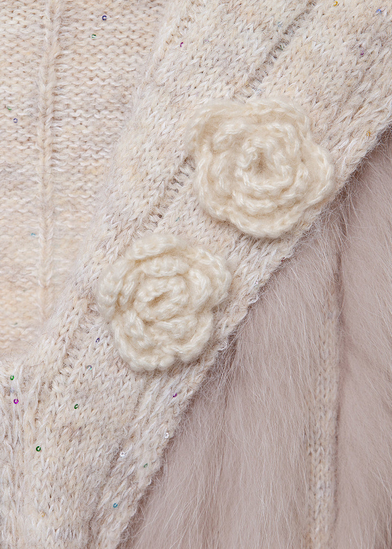 Oatmeal Patchwork Knit Winter Sweaters Fox Fur