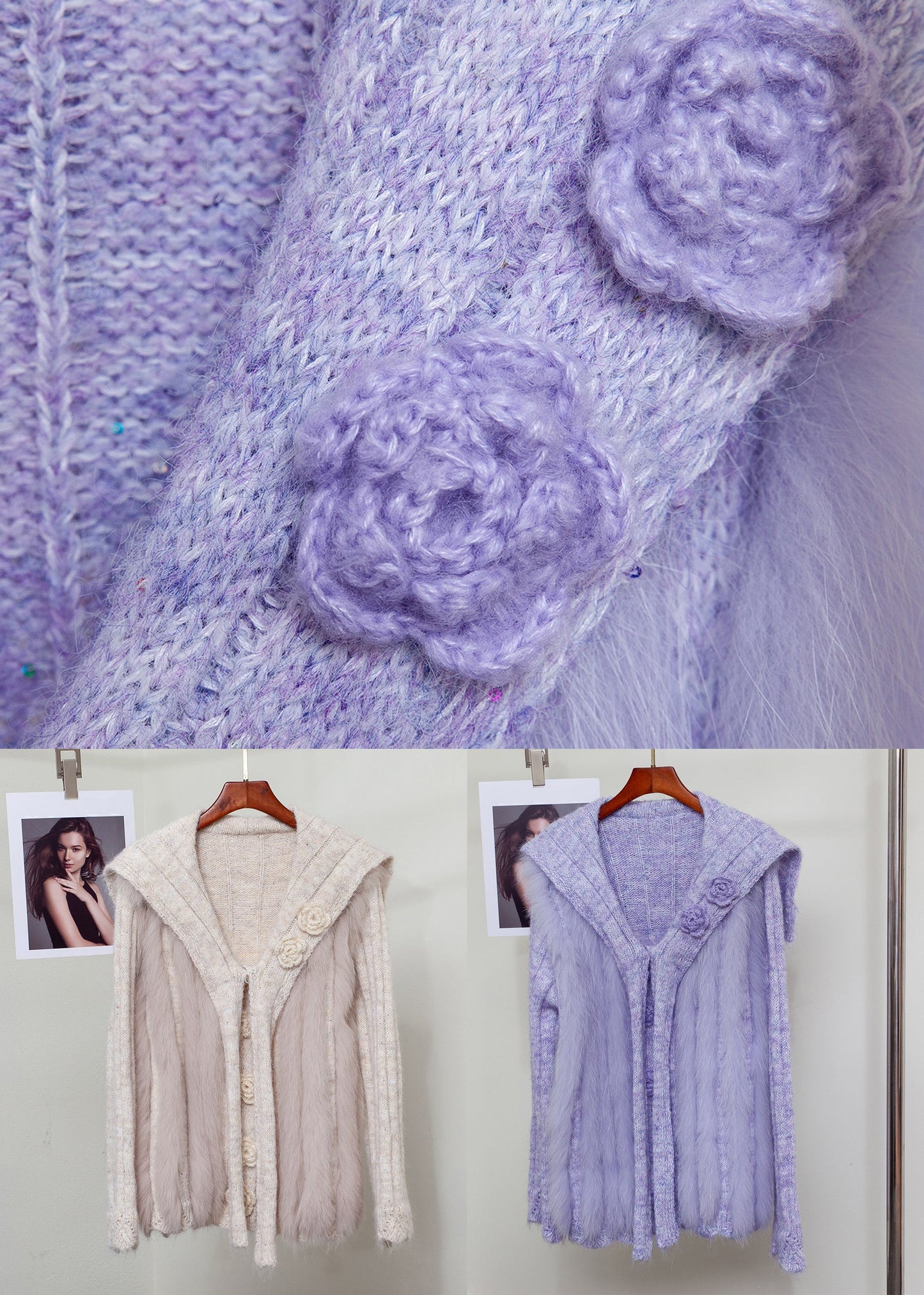 Oatmeal Patchwork Knit Winter Sweaters Fox Fur