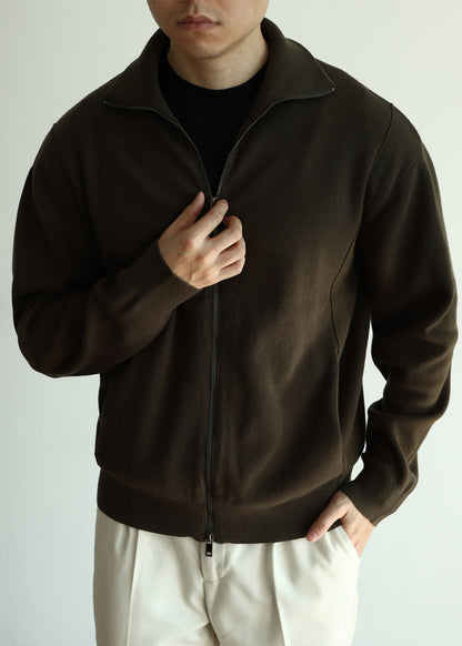 Olive Green Zip Up Cozy Knit Fall Coat Stand Collar