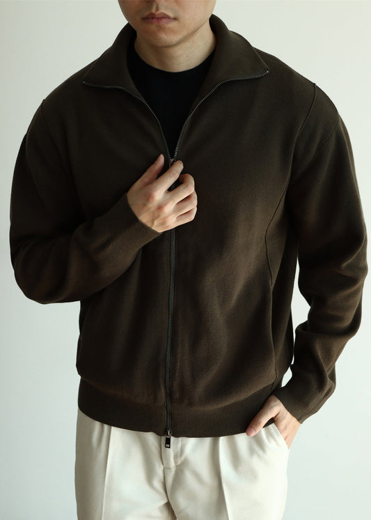 Olive Green Zip Up Cozy Knit Fall Coat Stand Collar