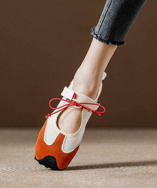 Orange Breathable Mesh Boutique Splicing Flat Shoes
