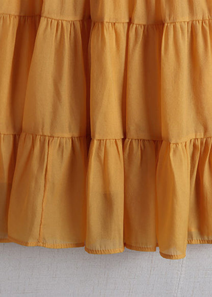Orange Elastic Waist Tulle a Line Skirts Summer