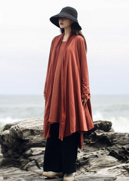 Orange Patchwork Cotton Cardigan V Neck Long Sleeve