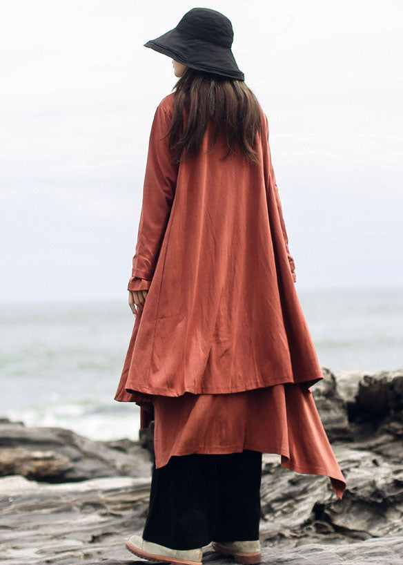 Orange Patchwork Cotton Cardigan V Neck Long Sleeve