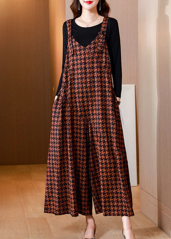 Orange Print Cotton Jumpsuits Two-piece Set Wide Leg Pants Spring