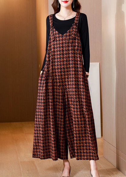 Orange Print Cotton Jumpsuits Two-piece Set Wide Leg Pants Spring