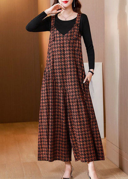 Orange Print Cotton Jumpsuits Two-piece Set Wide Leg Pants Spring
