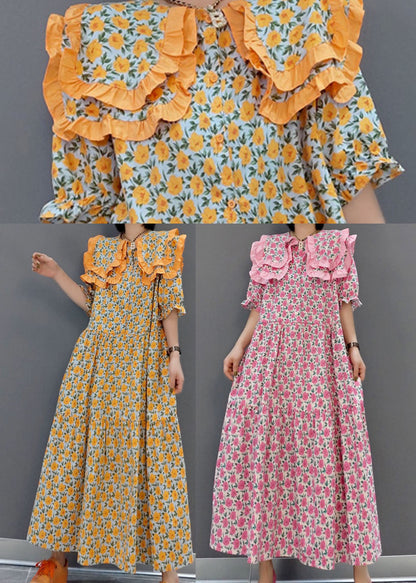 Orange Print Loose Long a Line Skirts Spring