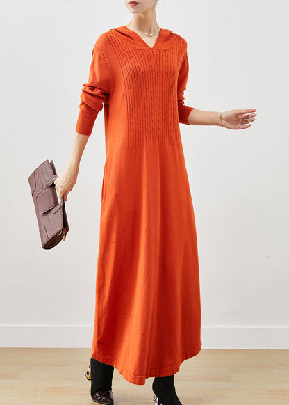 Orange Silm Fit Knit Ankle Dress Hooded Spring