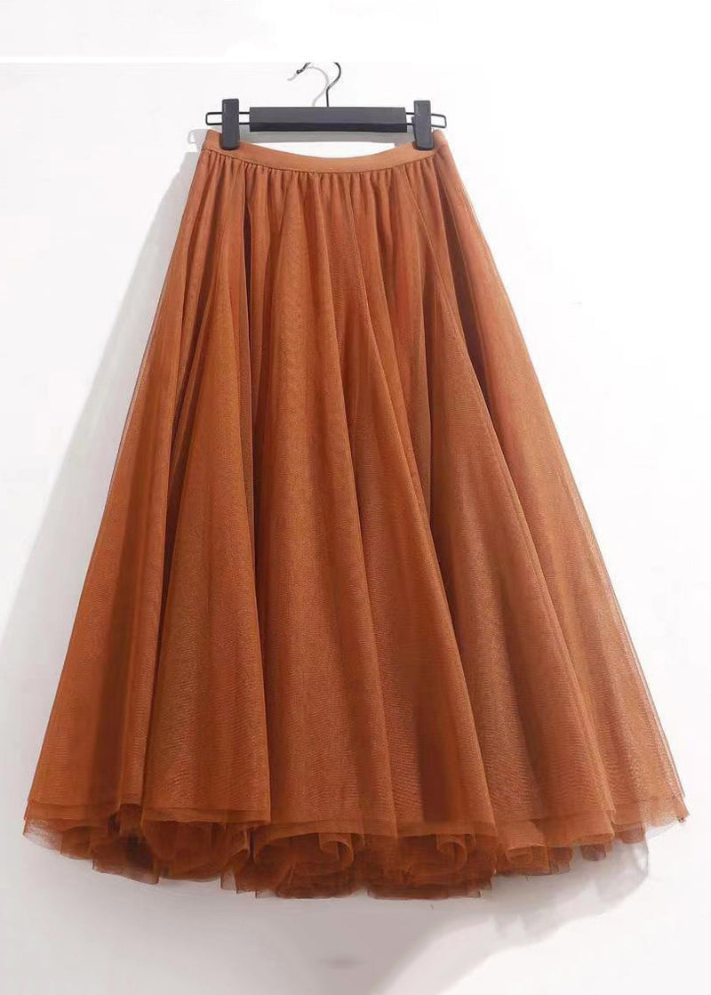 Orange Wrinkled Tulle Summer Skirts High Waist