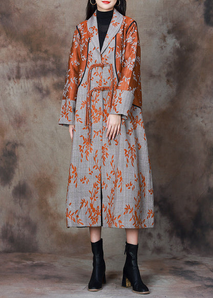 Orange Turtleneck Button Trench Coat Long Sleeve
