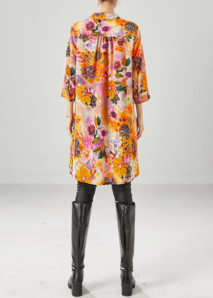 Orange Yellow Chiffon Long Shirt Oversized Bracelet Sleeve