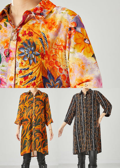 Orange Yellow Chiffon Long Shirt Oversized Bracelet Sleeve