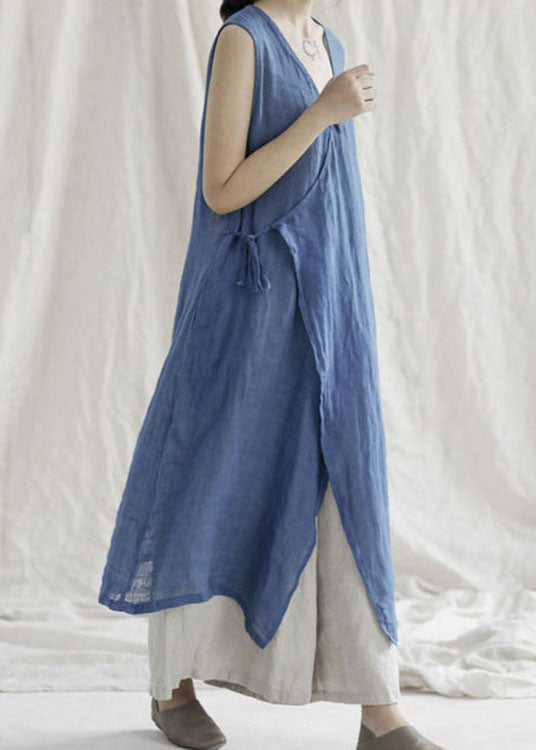 Orange Tie Waist Linen Holiday Dress Asymmetrical Sleeveless