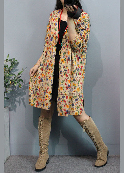 Organic Apricot V Neck Print Button Fall Sweater Cardigans