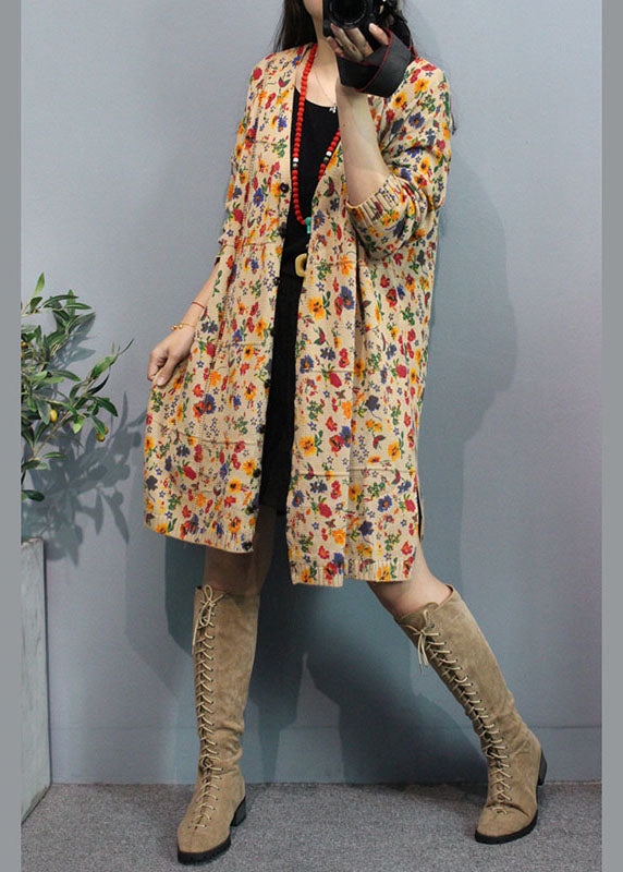Organic Apricot V Neck Print Button Fall Sweater Cardigans